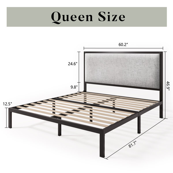Wade Logan® Ataman Metal Platform Bed With Simple Upholstered Headboard
